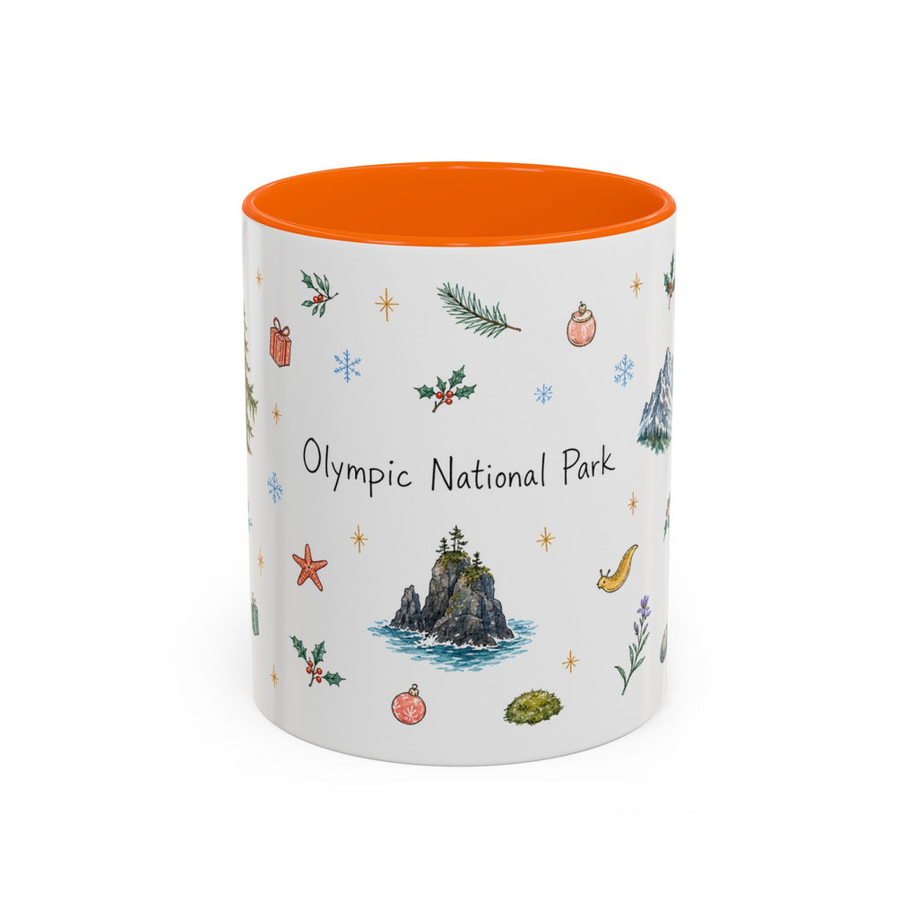 Olympic National Park Christmas Mug | Watercolor Travel Souvenir | Holiday Gift | Accent Ceramic Coffee Cup 11oz 15oz