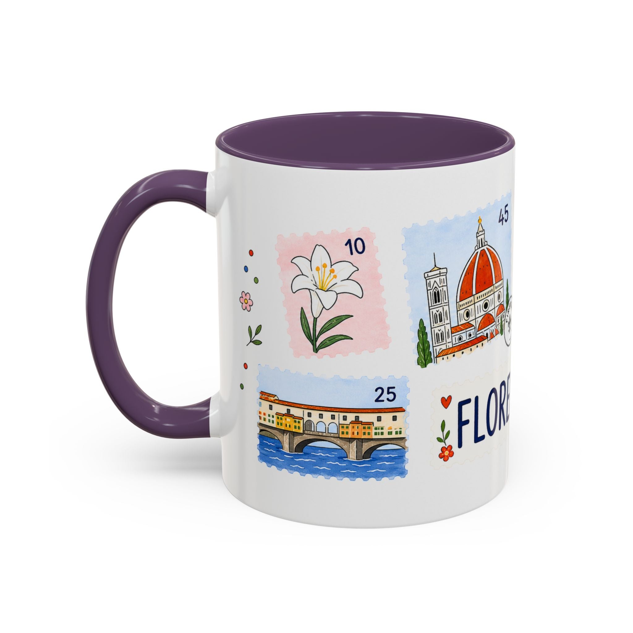 Florence Coffee Mug | Postage Stamp Collage Mug | Travel Souvenir Accent Cup 11oz 15oz