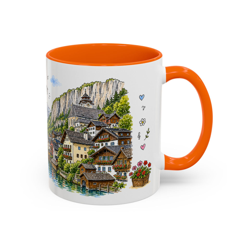 Hallstatt Illustrated Travel Mug | Austria Souvenir Accent Coffee Mug | 11oz 15oz Ceramic Cup