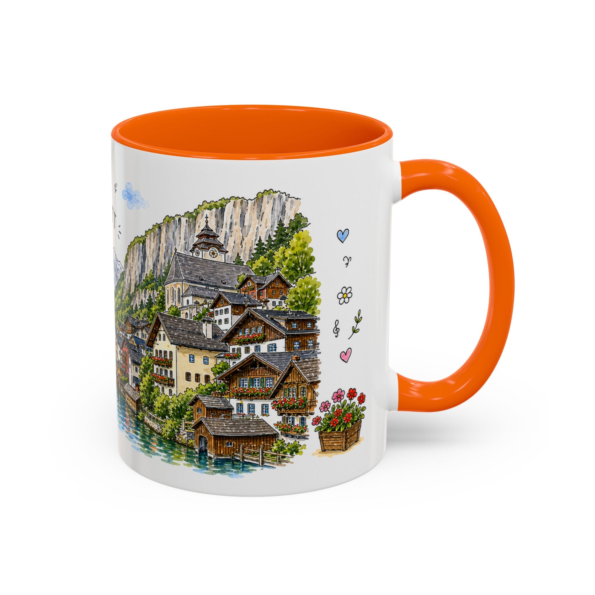 Hallstatt Illustrated Travel Mug | Austria Souvenir Accent Coffee Mug | 11oz 15oz Ceramic Cup