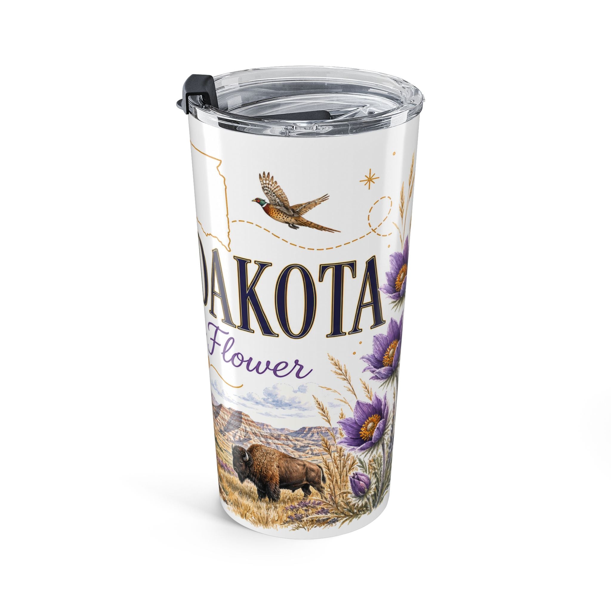 South Dakota State Flower 20oz Tumbler | Pasque Flower Botanical State Flower Gift | Insulated Stainless Steel Travel Cup