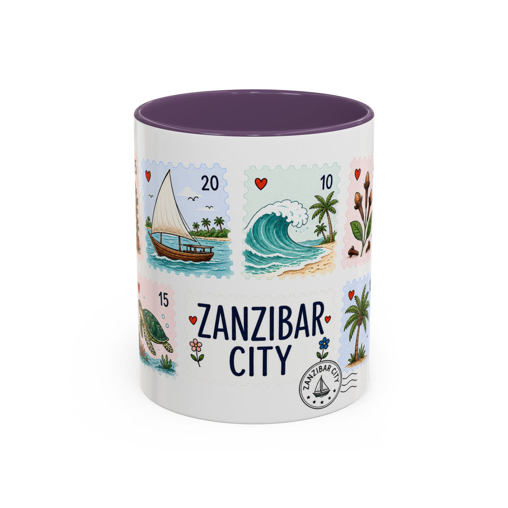 Zanzibar City Coffee Mug | Postage Stamp Collage Mug | Travel Souvenir Accent Cup 11oz 15oz