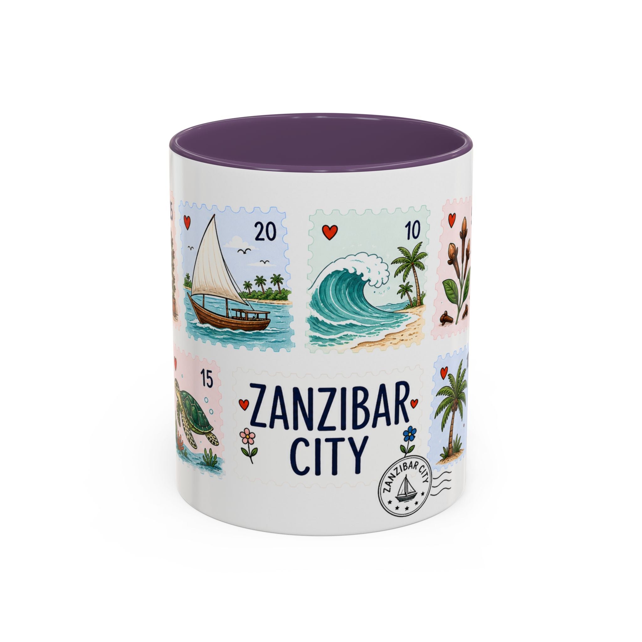 Zanzibar City Coffee Mug | Postage Stamp Collage Mug | Travel Souvenir Accent Cup 11oz 15oz