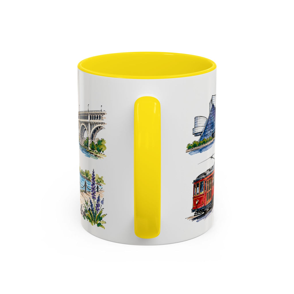 Cleveland Illustrated Travel Mug | City Souvenir Accent Coffee Mug | 11oz 15oz Ceramic Cup