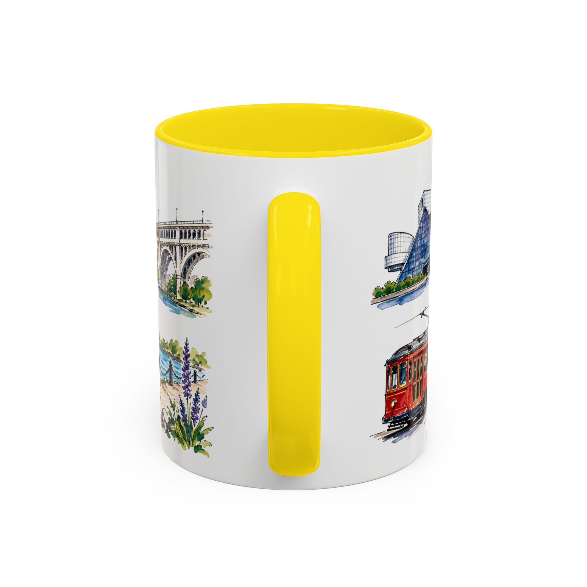 Cleveland Illustrated Travel Mug | City Souvenir Accent Coffee Mug | 11oz 15oz Ceramic Cup