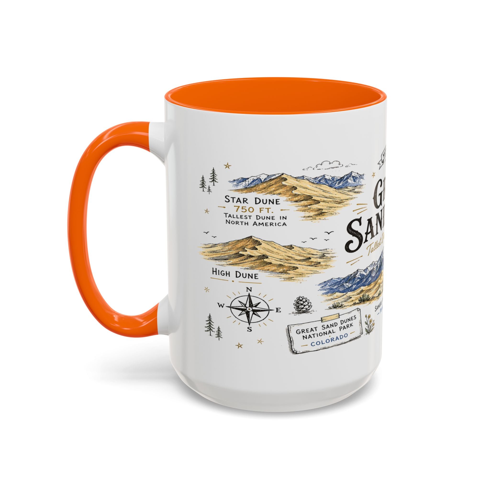 Great Sand Dunes National Park Coffee Mug | Colorado Desert Mountain Dunes Gift | Accent Color Ceramic 11oz 15oz