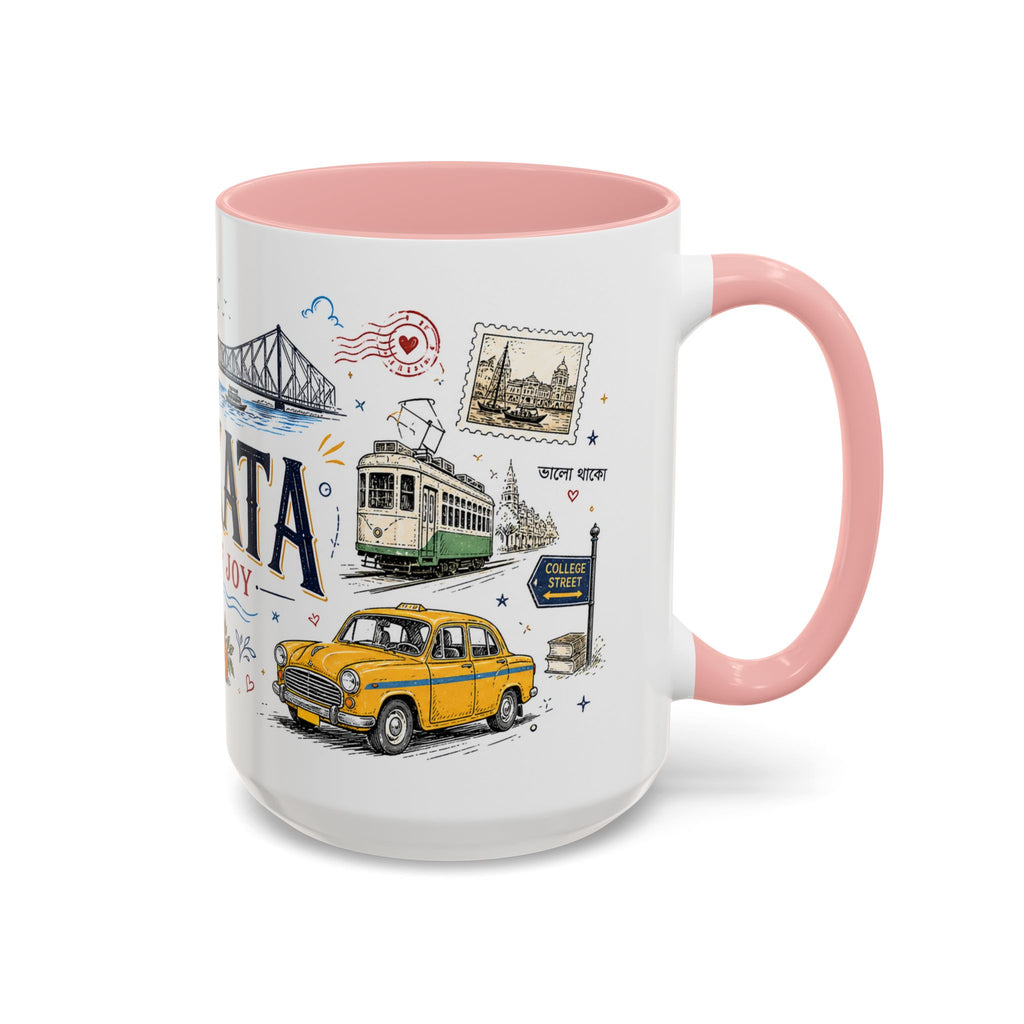 Kolkata Coffee Mug | India Souvenir Travel Gift | Accent Color Ceramic 11oz 15oz