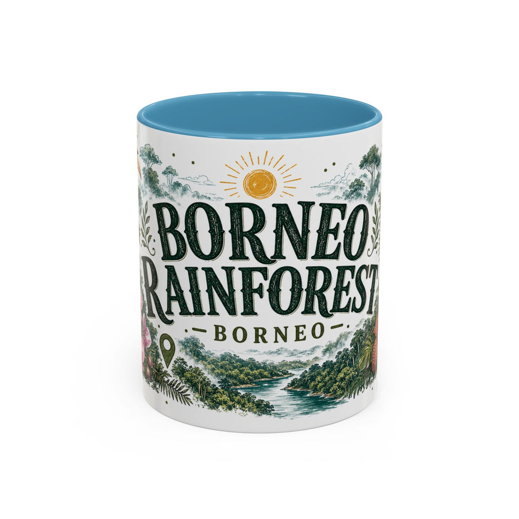 Borneo Rainforest Coffee Mug | Travel Destination Souvenir Gift | Accent Color Ceramic 11oz 15oz
