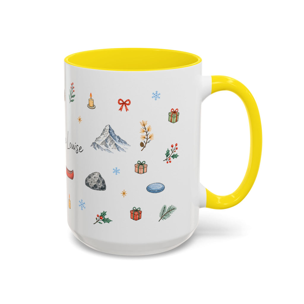 Banff Lake Louise Christmas Mug | Watercolor Travel Souvenir | Holiday Gift | Accent Ceramic Coffee Cup 11oz 15oz
