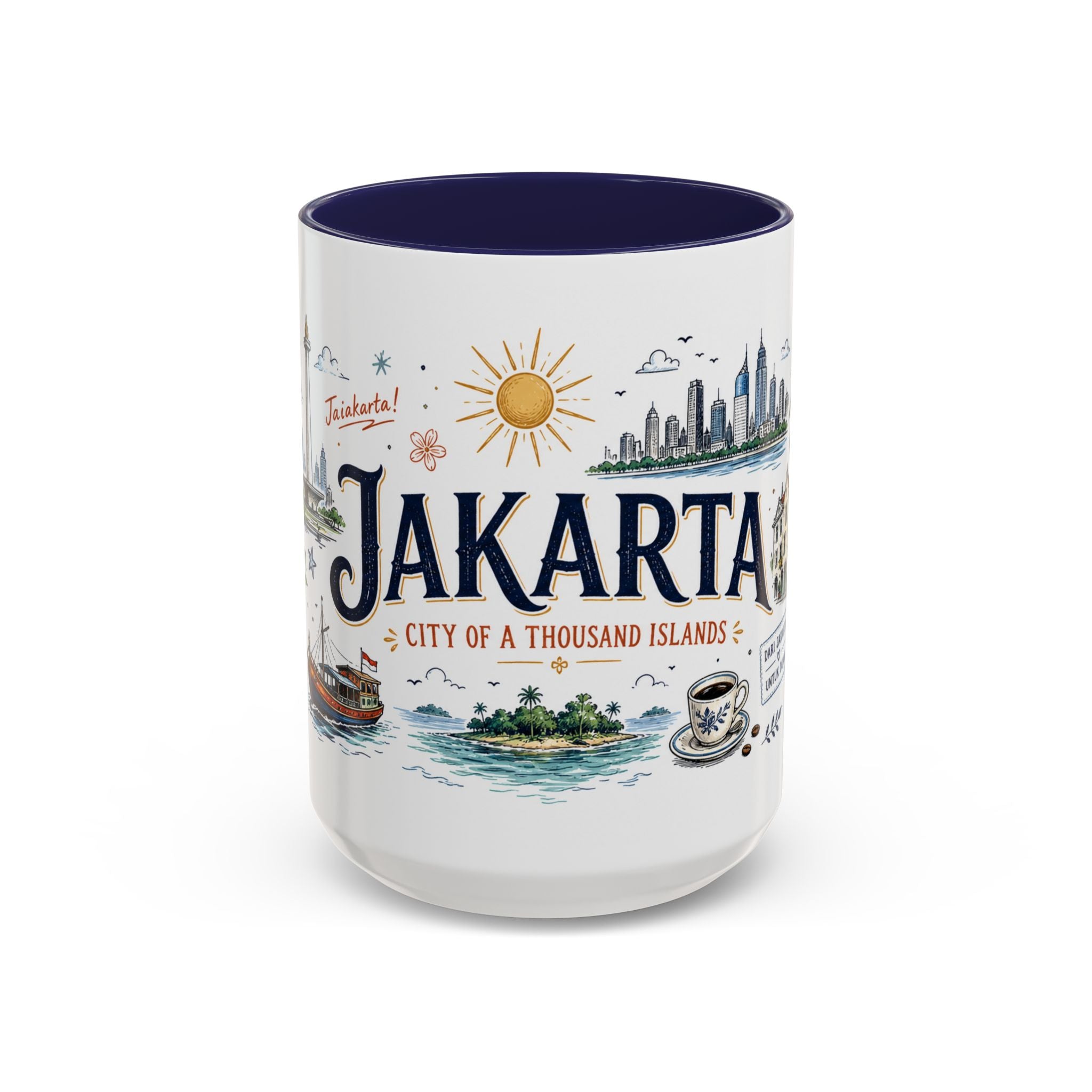 Jakarta Coffee Mug | Indonesia Souvenir Travel Gift | Accent Color Ceramic 11oz 15oz