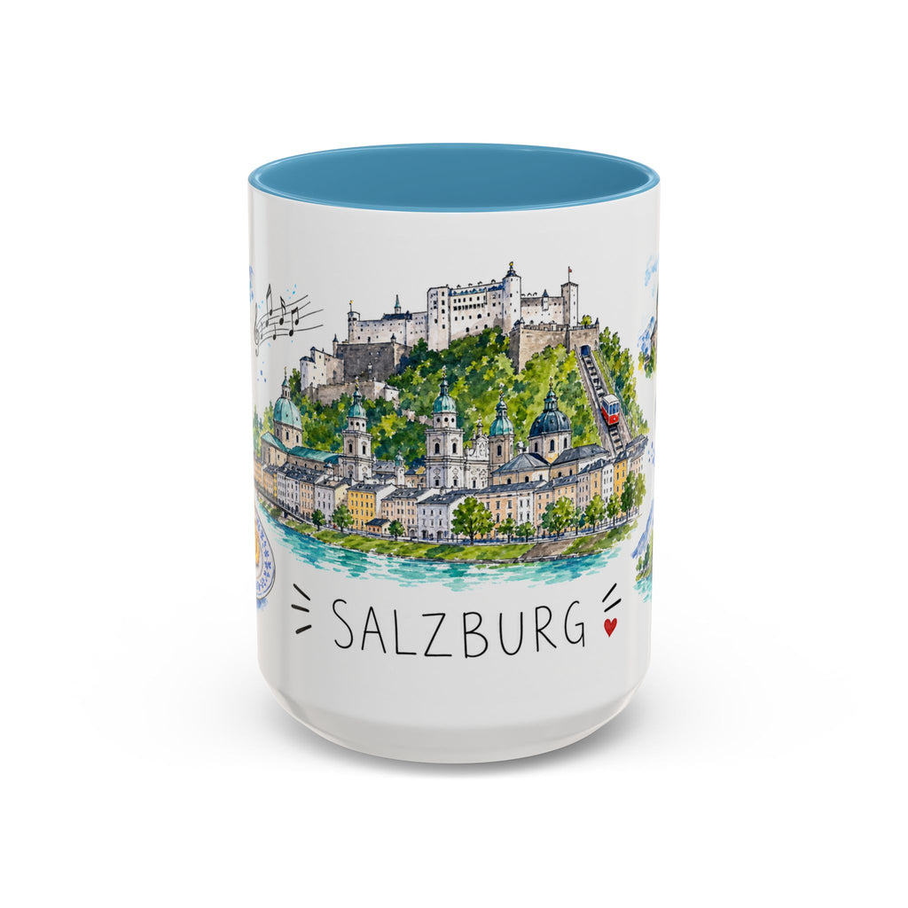 Salzburg Illustrated Travel Mug | City Souvenir Accent Coffee Mug | 11oz 15oz Ceramic Cup