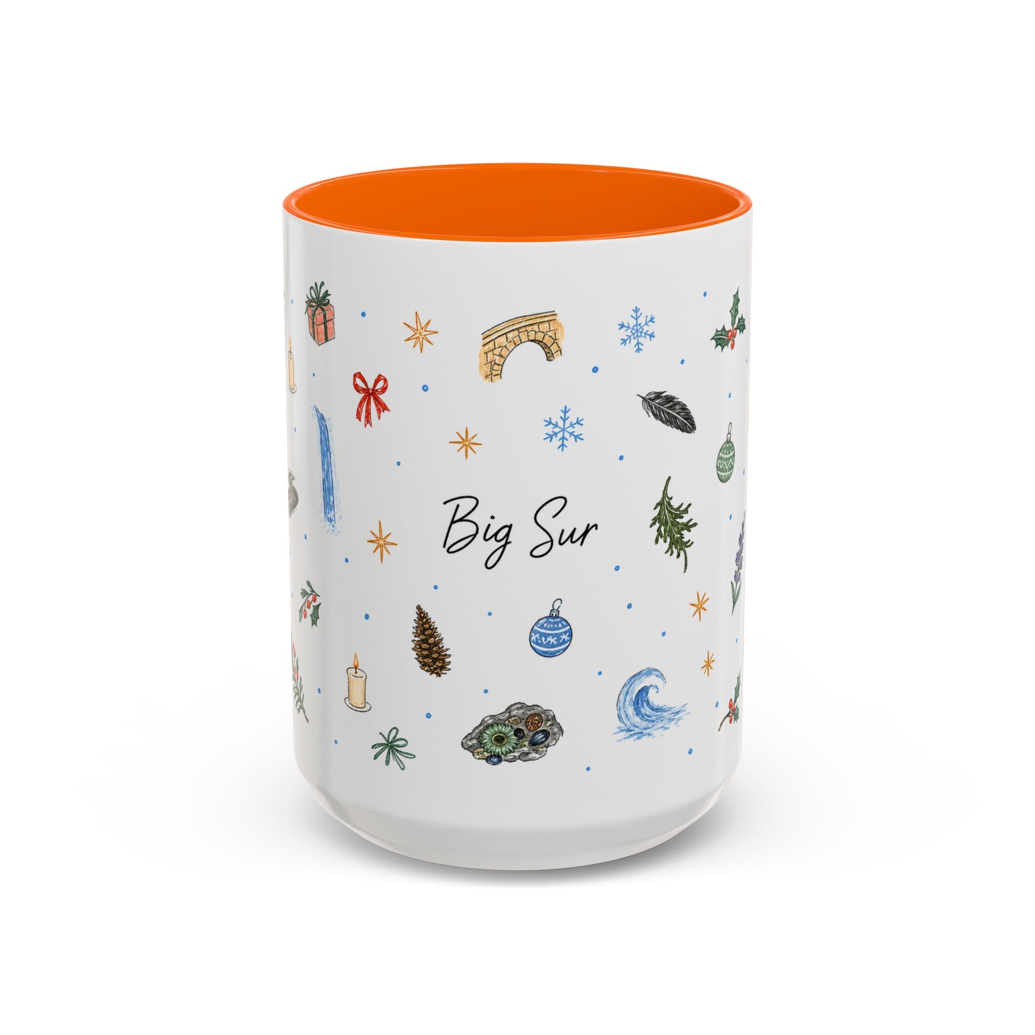 Big Sur Christmas Mug | Watercolor Travel Souvenir | Holiday Gift | Accent Ceramic Coffee Cup 11oz 15oz