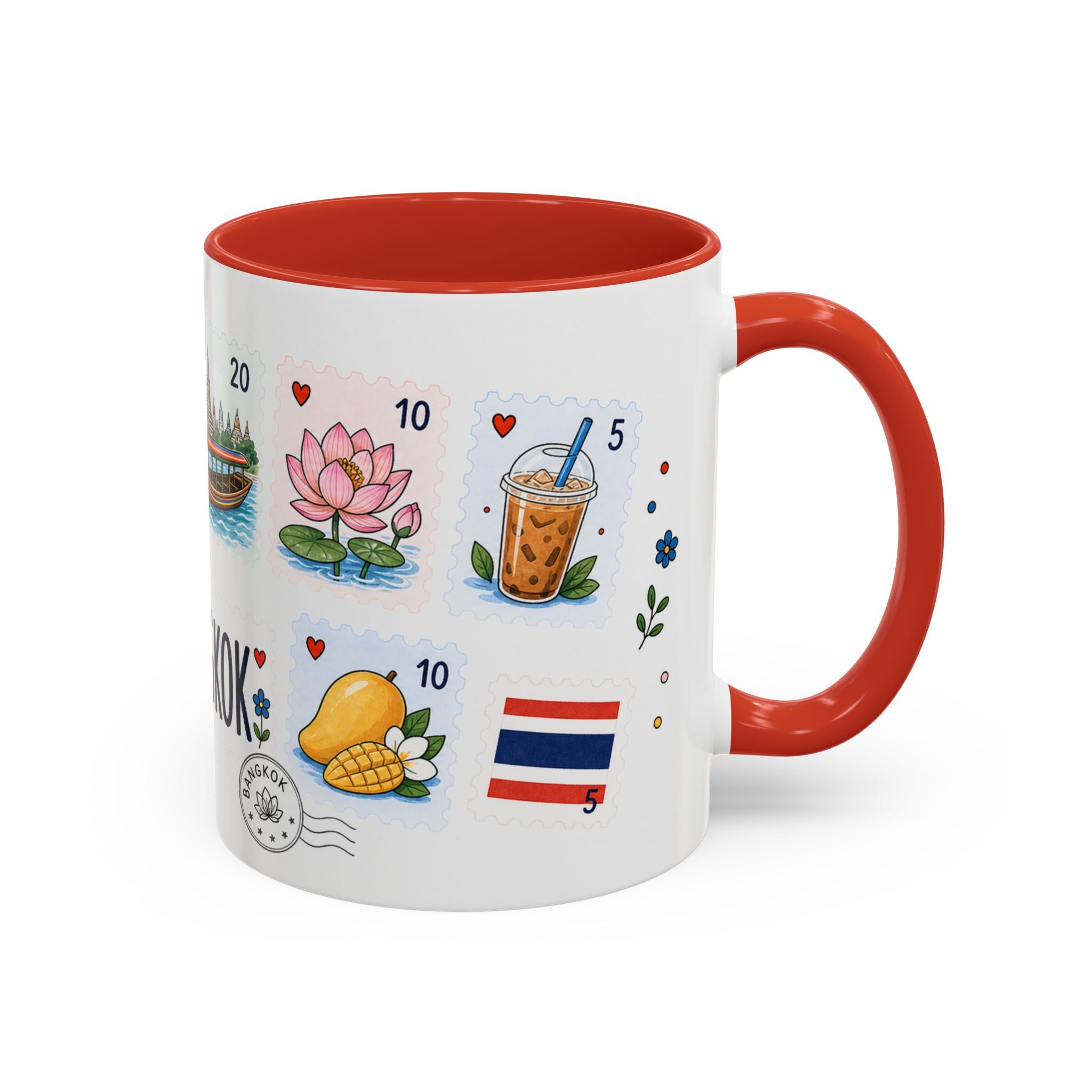 Bangkok Coffee Mug | Postage Stamp Collage Mug | Travel Souvenir Accent Cup 11oz 15oz