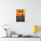 Chicago L Train United States Framed Poster | Vintage Travel Wall Art | Black Walnut White Frame | 16x24 20x30