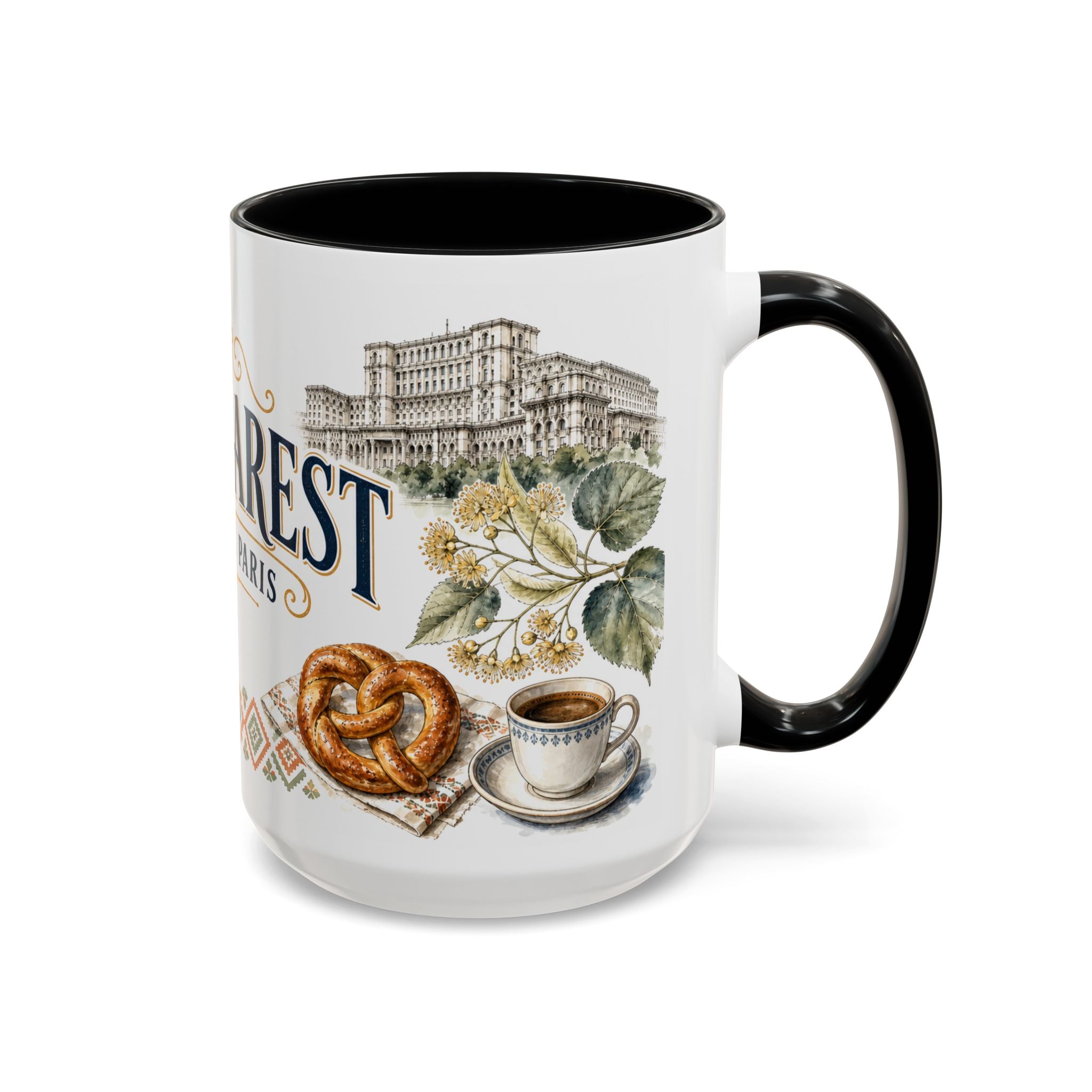 Bucharest Coffee Mug | Romania Travel Souvenir | Vintage Illustrated City Gift | 11 oz 15 oz Accent Mug