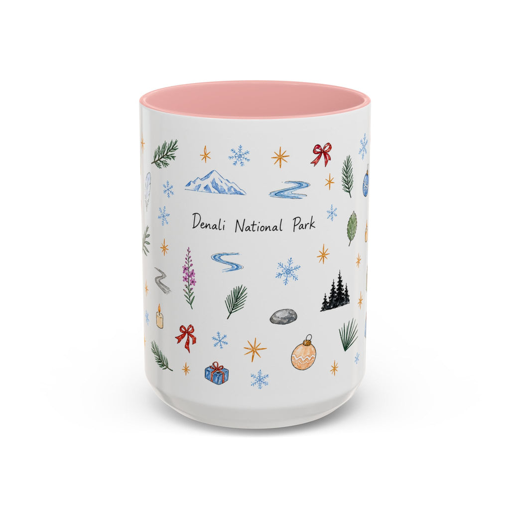Denali National Park Christmas Mug | Watercolor Travel Souvenir | Holiday Gift | Accent Ceramic Coffee Cup 11oz 15oz