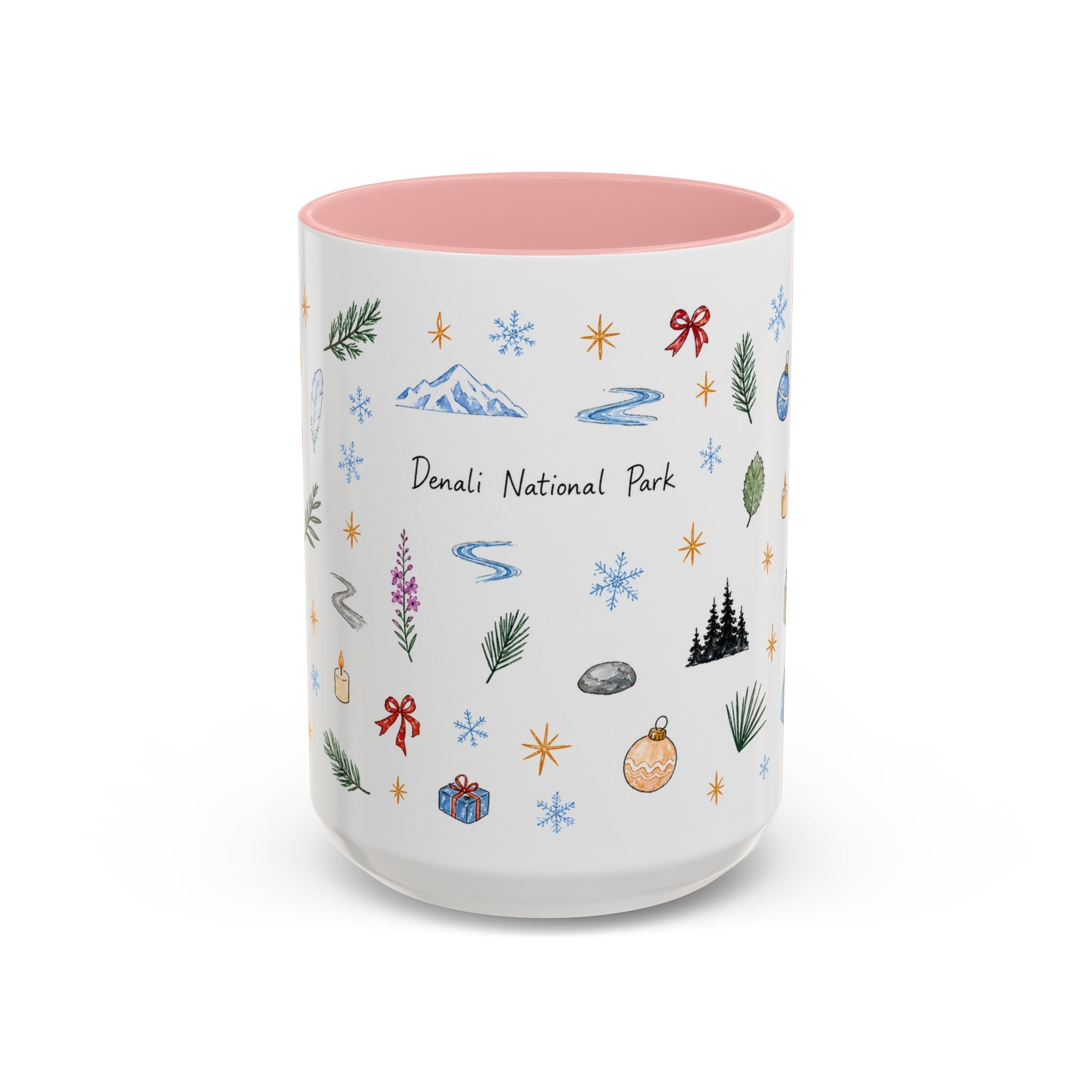 Denali National Park Christmas Mug | Watercolor Travel Souvenir | Holiday Gift | Accent Ceramic Coffee Cup 11oz 15oz