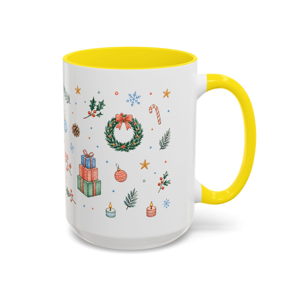 Christmas Mug | Watercolor Tree Gifts Wreath Holiday Cup | Accent Coffee Mug 11oz 15oz