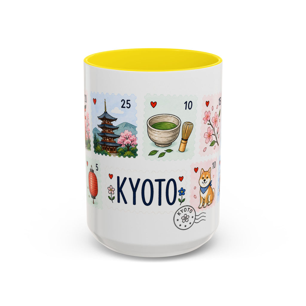 Kyoto Coffee Mug | Postage Stamp Collage Mug | Travel Souvenir Accent Cup 11oz 15oz