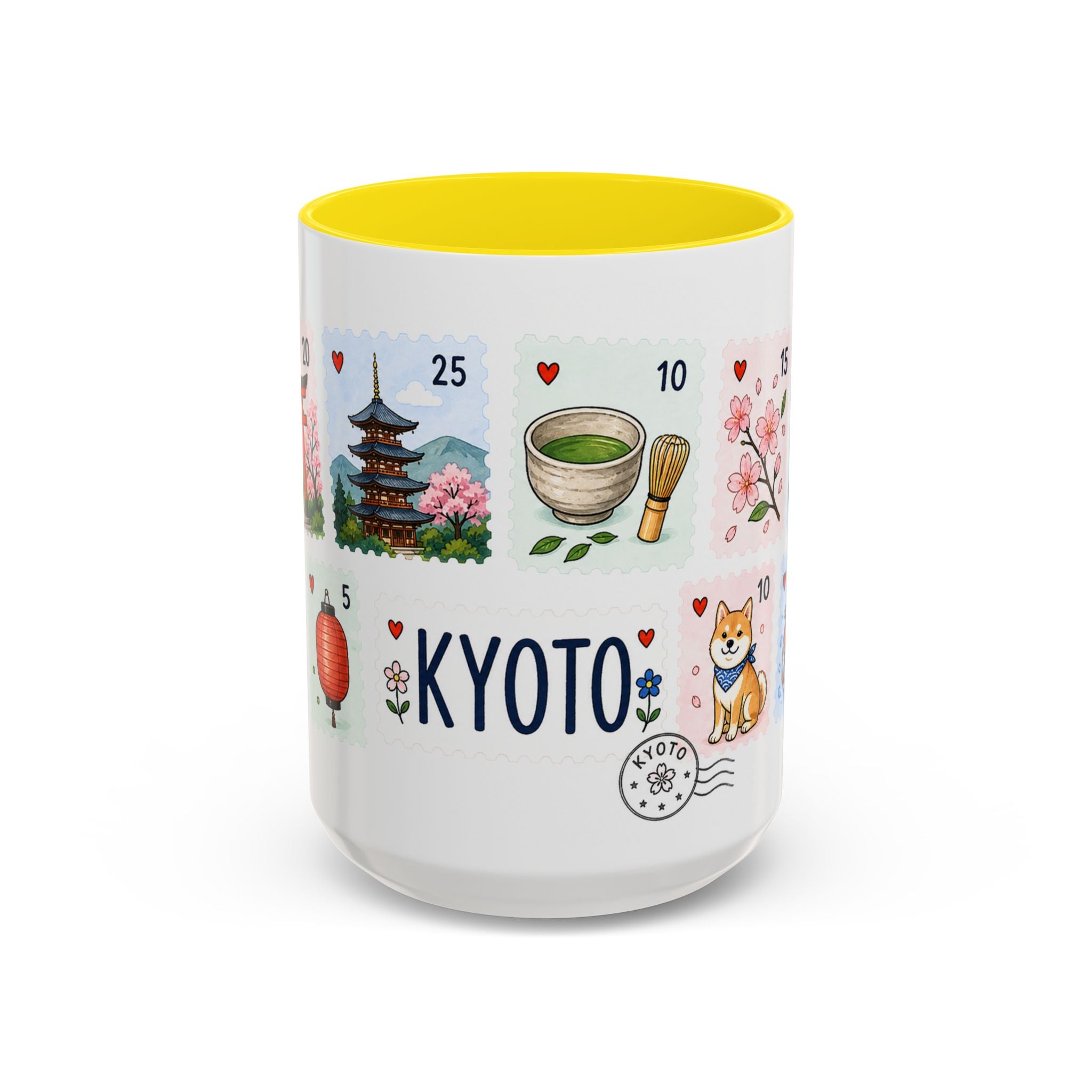 Kyoto Coffee Mug | Postage Stamp Collage Mug | Travel Souvenir Accent Cup 11oz 15oz