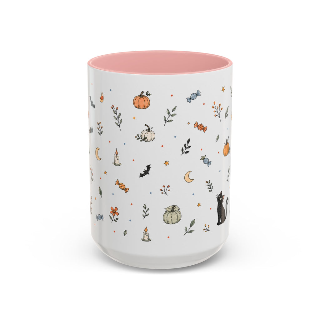 Halloween Party Mug | Ghost Black Cat Candy Watercolor Gift | Accent Cup 11oz 15oz