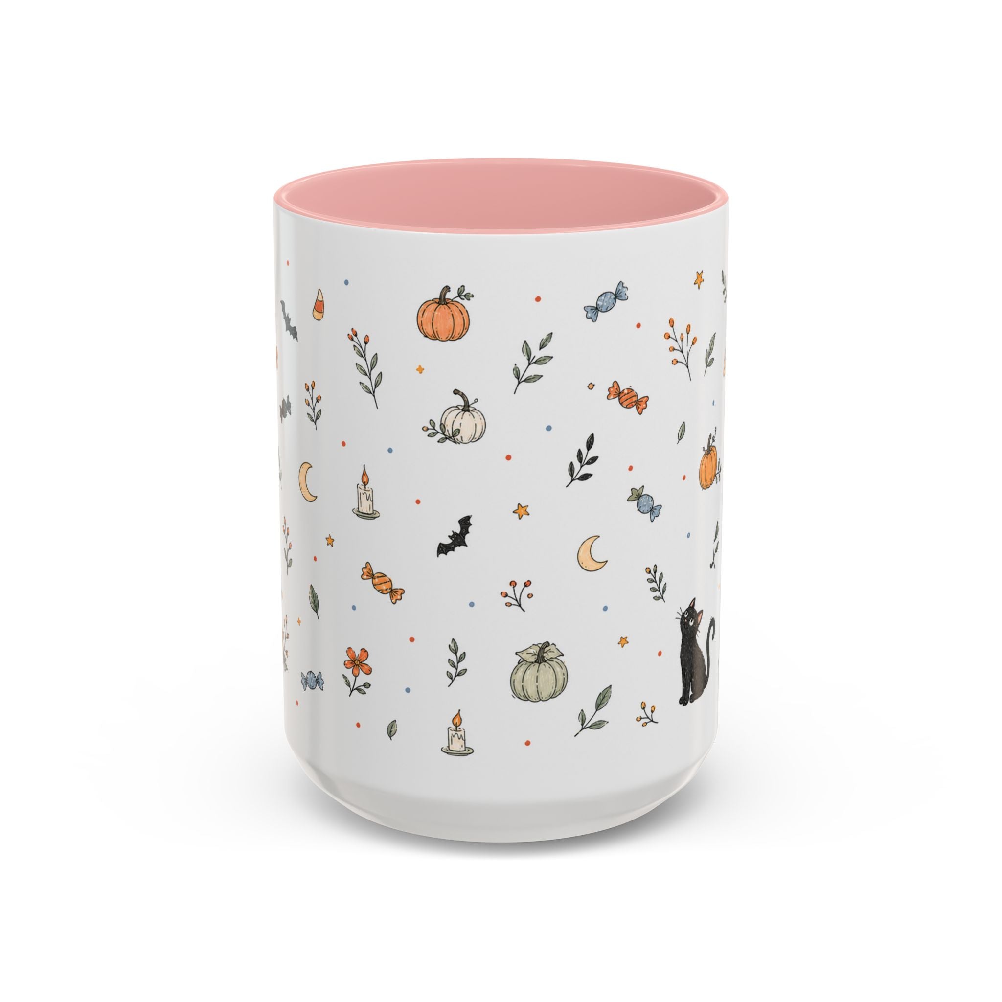 Halloween Party Mug | Ghost Black Cat Candy Watercolor Gift | Accent Cup 11oz 15oz