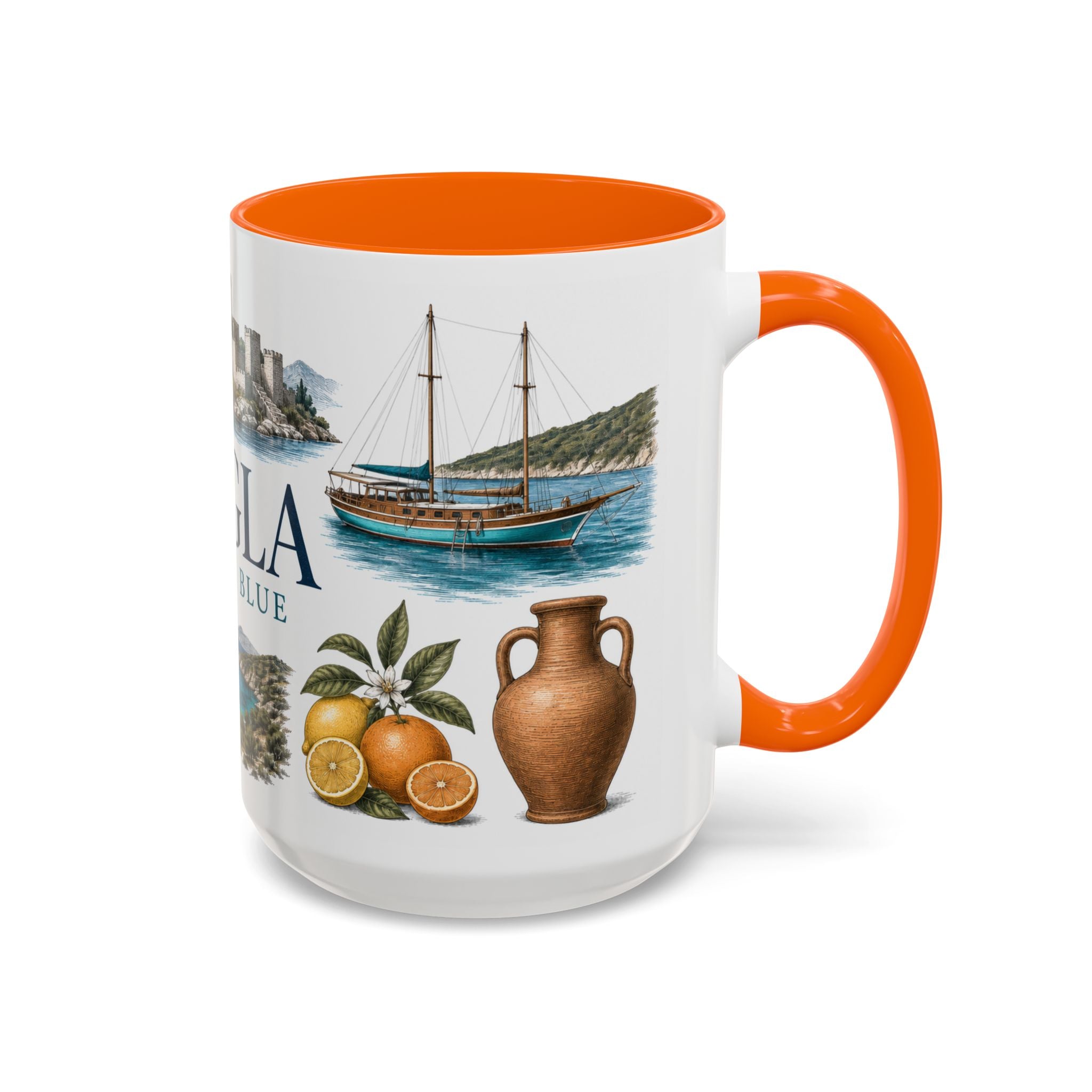Mugla Coffee Mug | Turkey Travel Souvenir | Vintage Illustrated City Gift | 11 oz 15 oz Accent Mug
