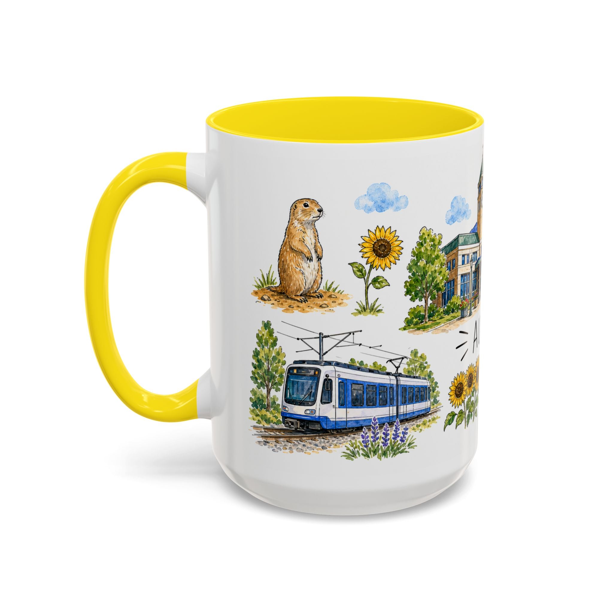 Aurora Illustrated Travel Mug | City Souvenir Accent Coffee Mug | 11oz 15oz Ceramic Cup