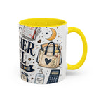 Teacher Fuel Coffee Mug | Powered by Coffee and Wine Funny Gift | Accent Color Ceramic 11oz 15oz