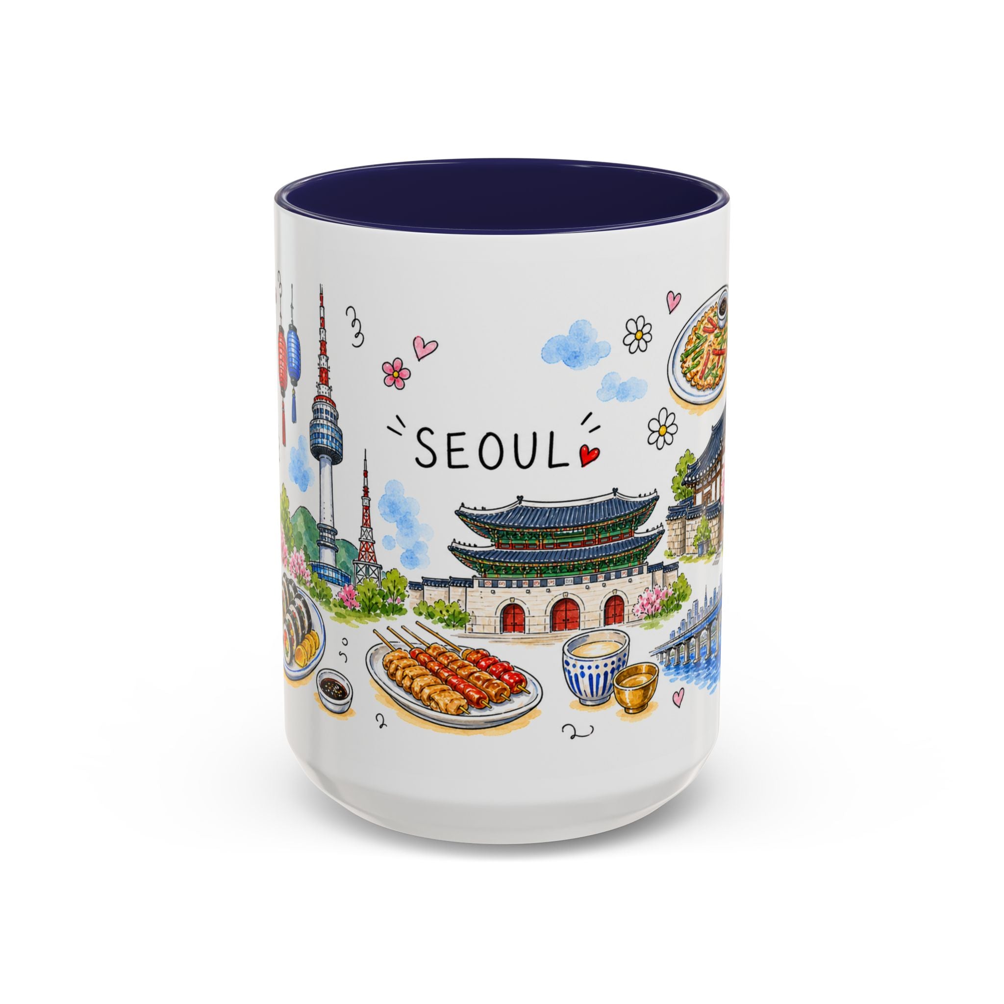 Seoul Illustrated Travel Mug | City Souvenir Accent Coffee Mug | 11oz 15oz Ceramic Cup