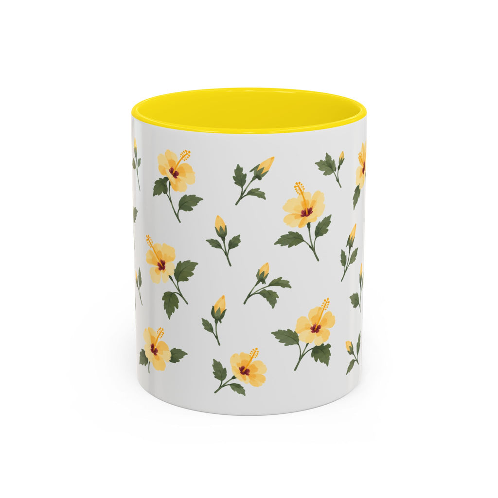 Hawaii Yellow hibiscus Mug, State Flower Floral Coffee Cup, 11oz Botanical Gift