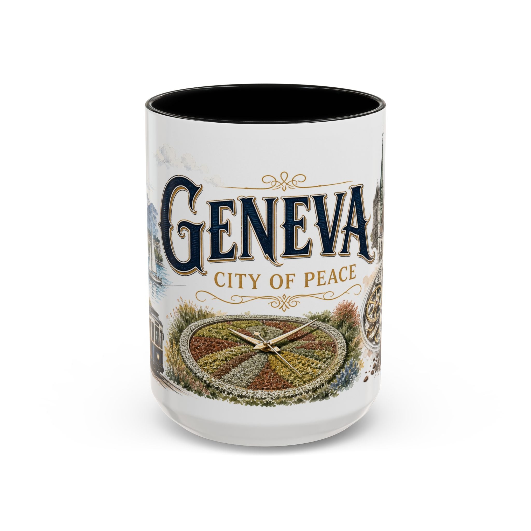 Geneva Coffee Mug | Switzerland Travel Souvenir | Vintage Illustrated City Gift | 11 oz 15 oz Accent Mug