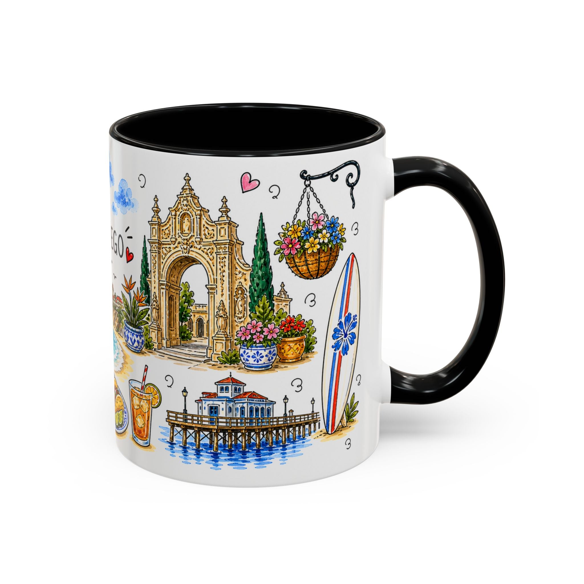 San Diego Illustrated Travel Mug | City Souvenir Accent Coffee Mug | 11oz 15oz Ceramic Cup