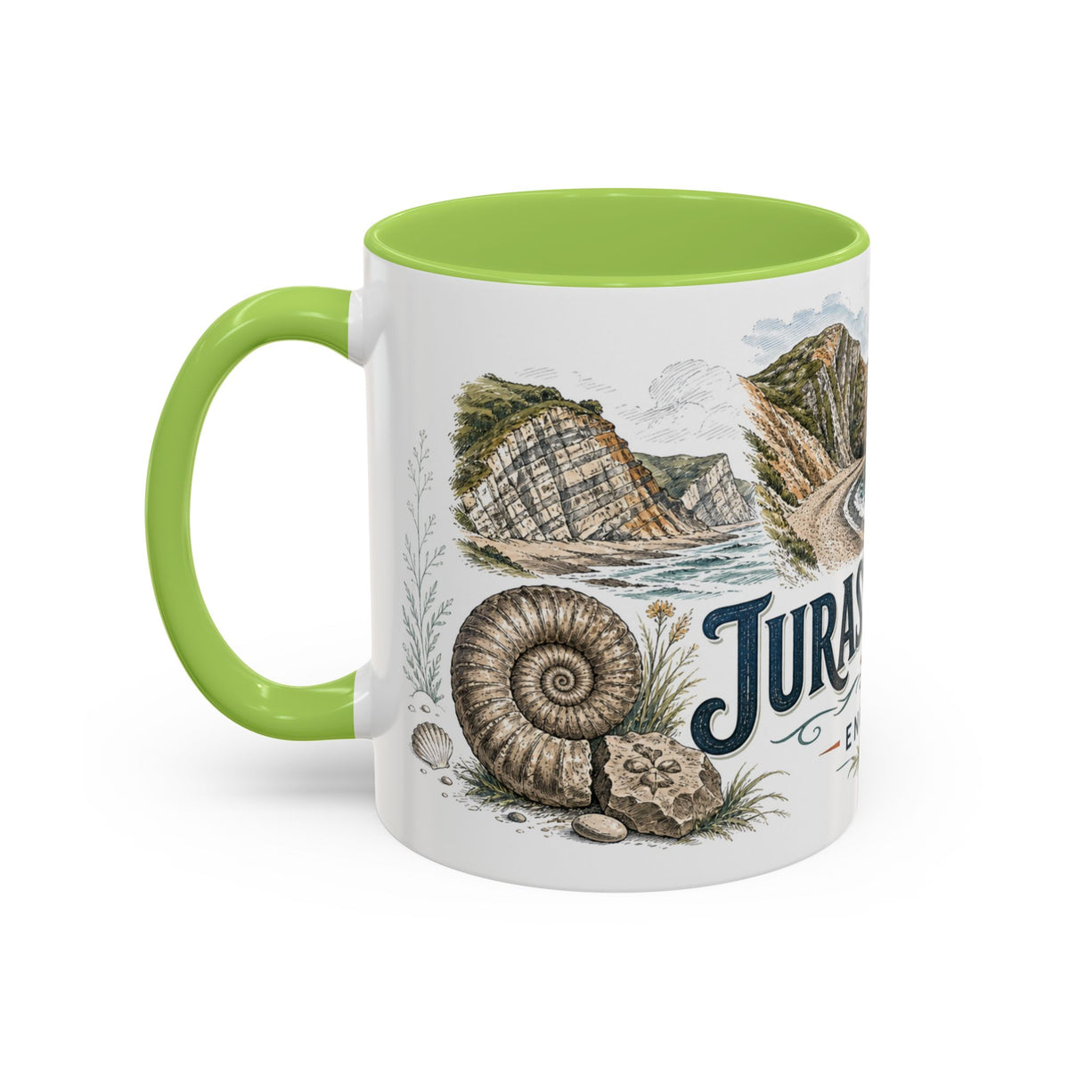 Jurassic Coast Mug, England Travel Souvenir, Bucket List Gift, Accent Ceramic Coffee Mug 11oz 15oz