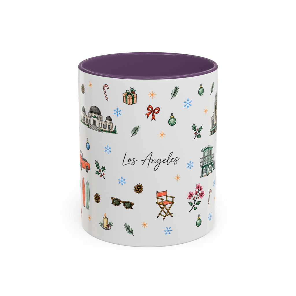 Los Angeles Christmas Mug | Watercolor City Souvenir | Ceramic Coffee Cup (11oz or 15oz)