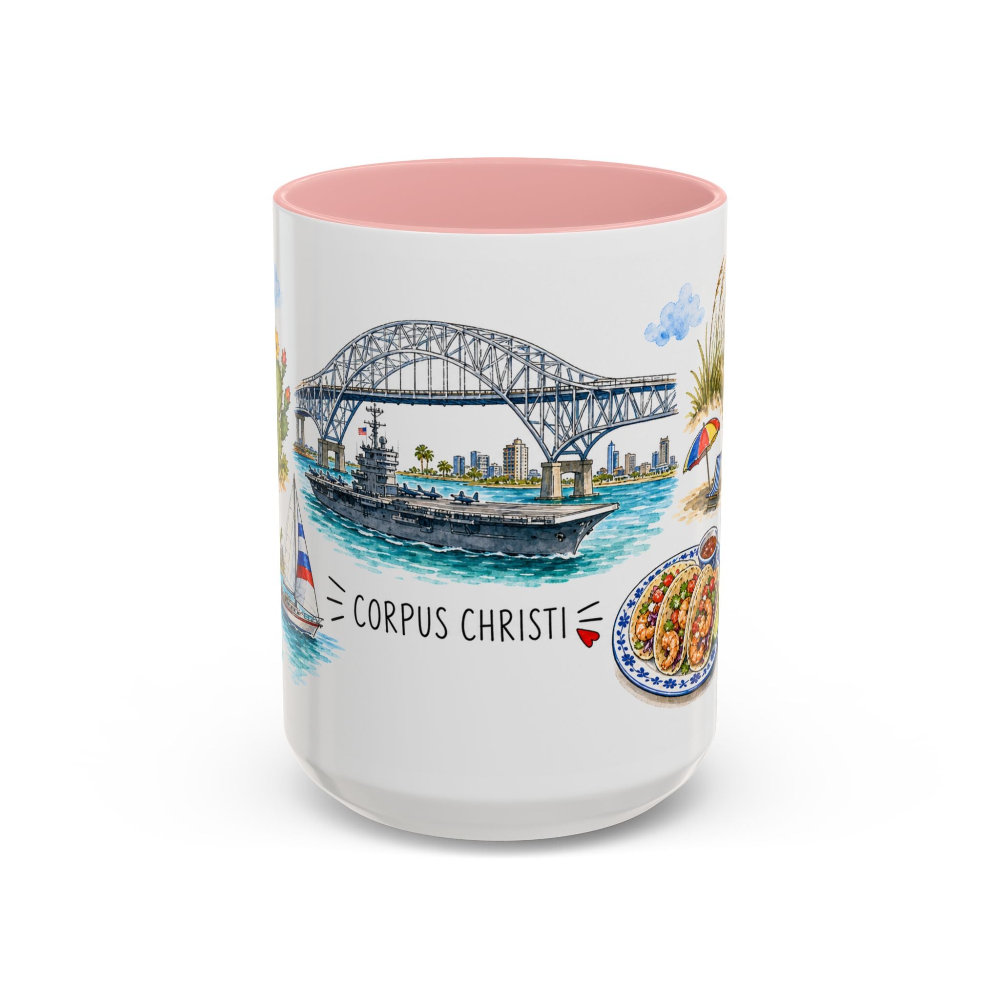Corpus Christi Illustrated Travel Mug | City Souvenir Accent Coffee Mug | 11oz 15oz Ceramic Cup