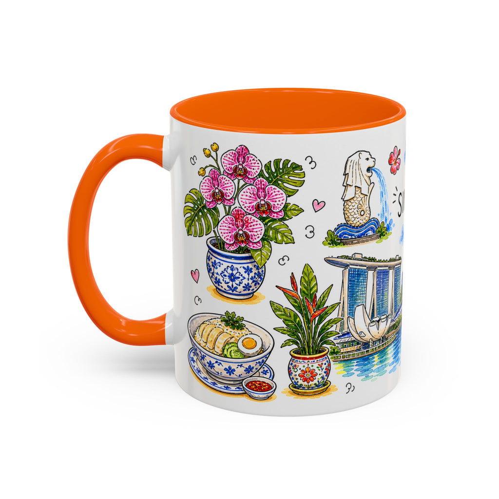 Singapore Illustrated Travel Mug | City Souvenir Accent Coffee Mug | 11oz 15oz Ceramic Cup
