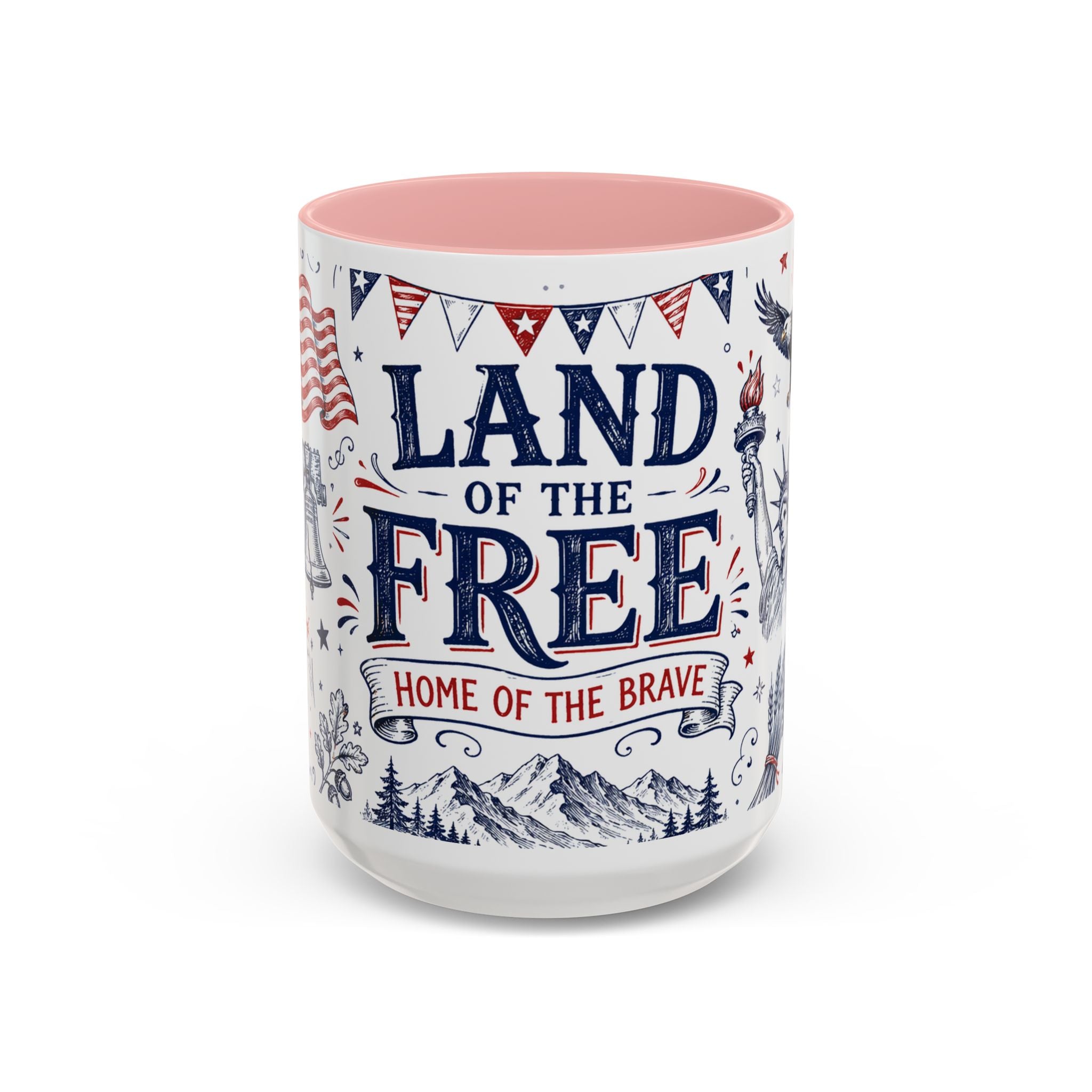 Land of the Free Coffee Mug | Home of the Brave 4th of July Gift | Accent Color Ceramic 11oz 15oz