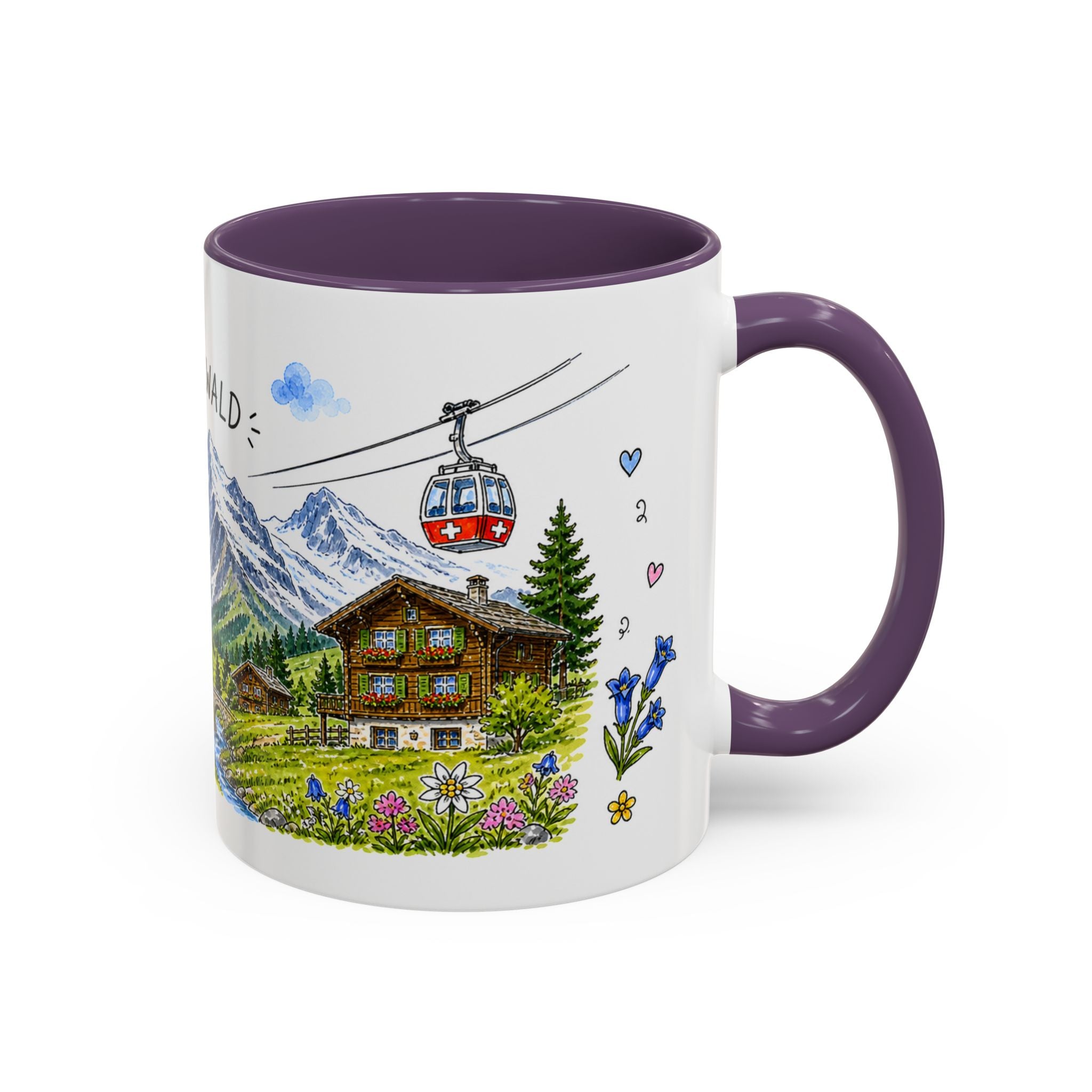 Grindelwald Illustrated Travel Mug | Switzerland Souvenir Accent Coffee Mug | 11oz 15oz Ceramic Cup