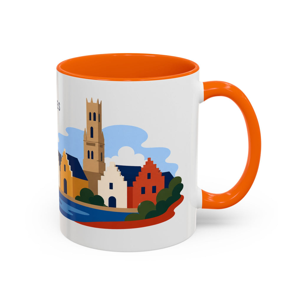 Bruges Coffee Mug | Travel Destination Souvenir Gift | Accent Color Ceramic 11oz 15oz