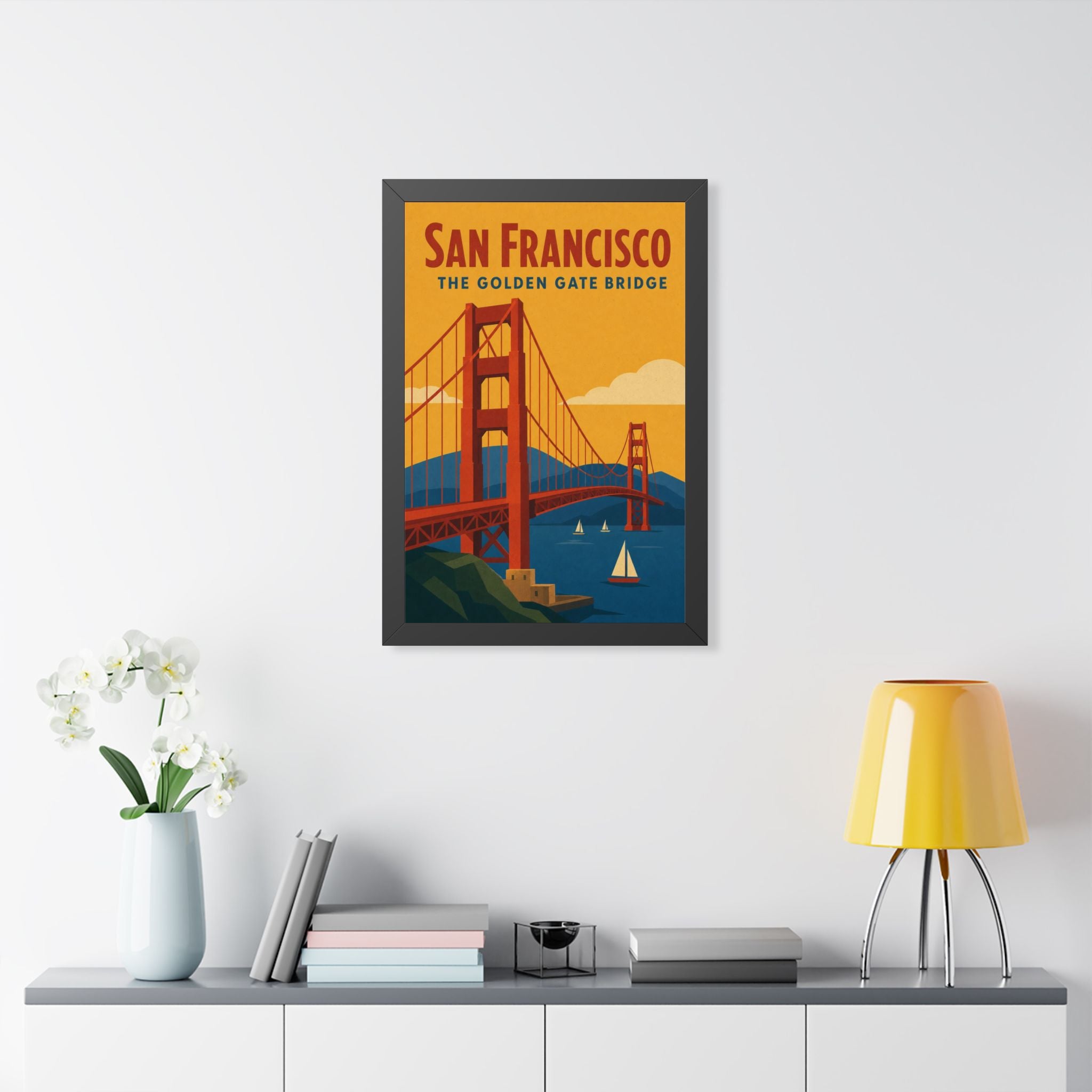 Golden Gate Bridge United States Framed Poster | Vintage Travel Wall Art | Black Walnut White Frame | 16x24 20x30