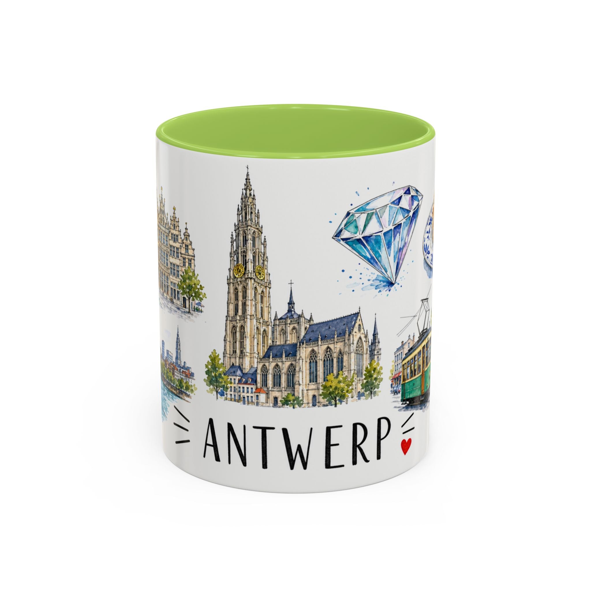 Antwerp Illustrated Travel Mug | City Souvenir Accent Coffee Mug | 11oz 15oz Ceramic Cup