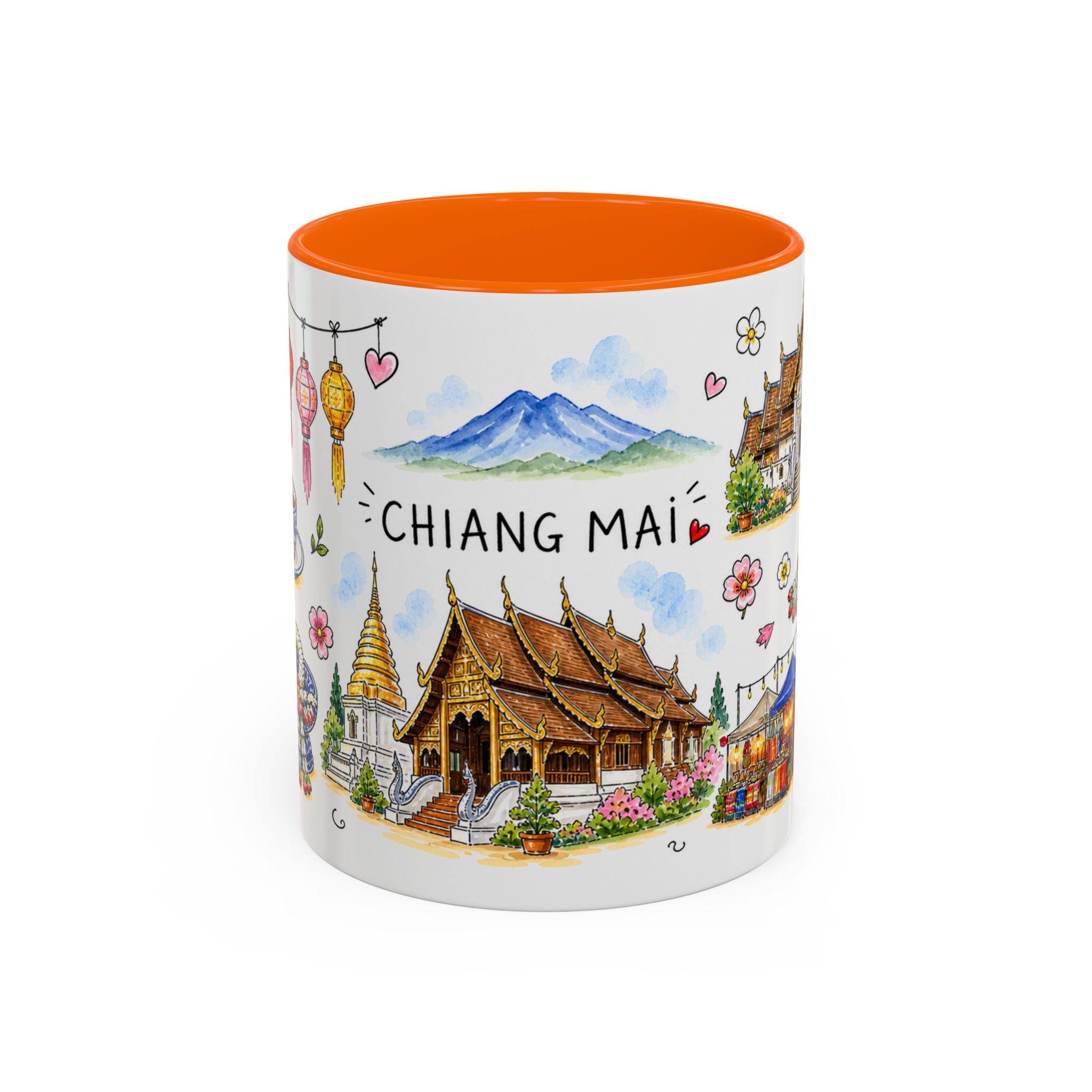 Chiang Mai Illustrated Travel Mug | City Souvenir Accent Coffee Mug | 11oz 15oz Ceramic Cup