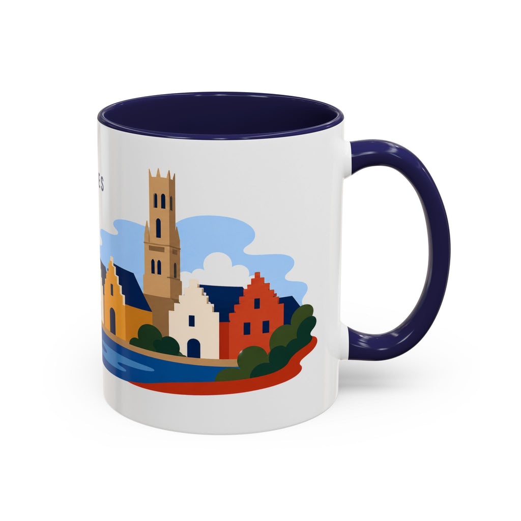 Bruges Coffee Mug | Travel Destination Souvenir Gift | Accent Color Ceramic 11oz 15oz
