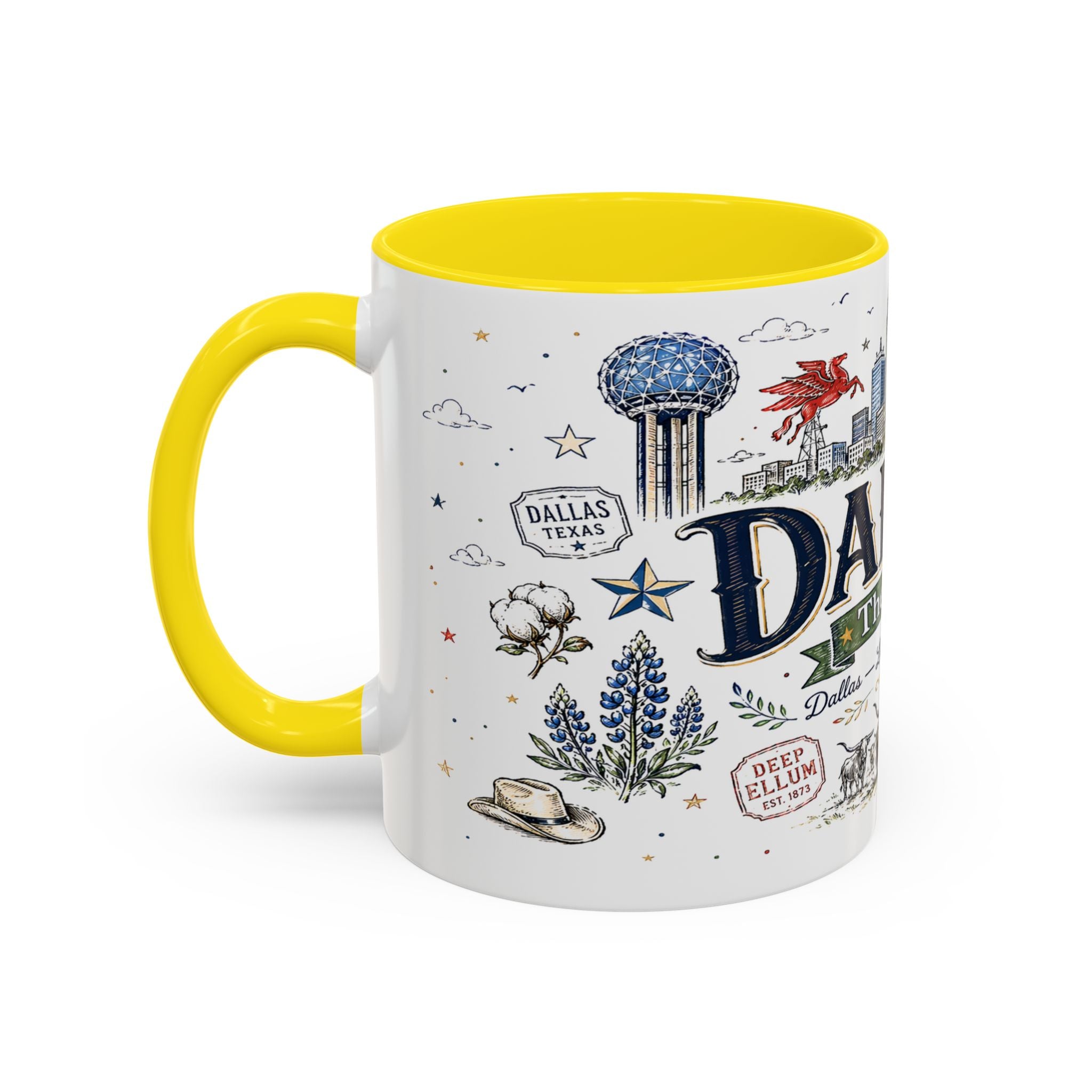 Dallas Coffee Mug | Texas Souvenir City Gift | Accent Color Ceramic 11oz 15oz
