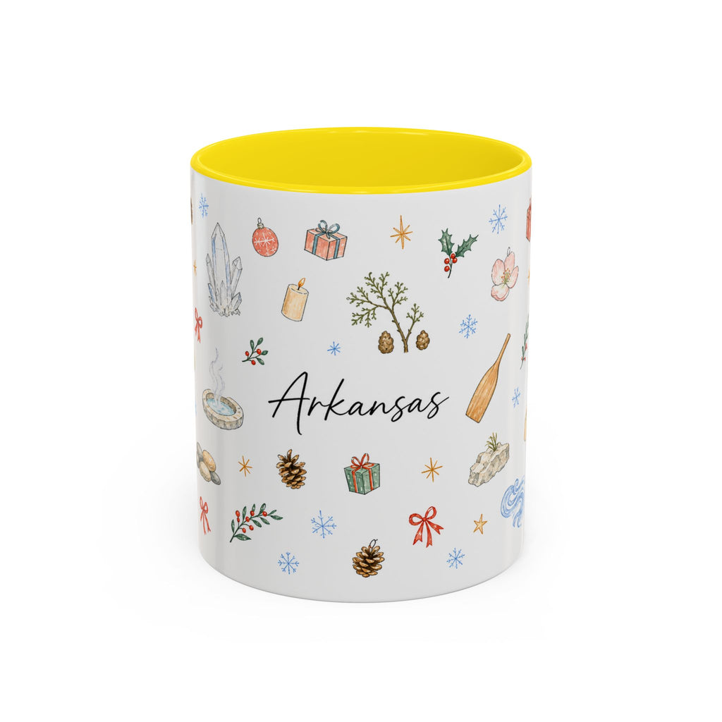Arkansas Christmas Mug | Watercolor Travel Souvenir | Holiday Gift | Accent Ceramic Coffee Cup 11oz 15oz