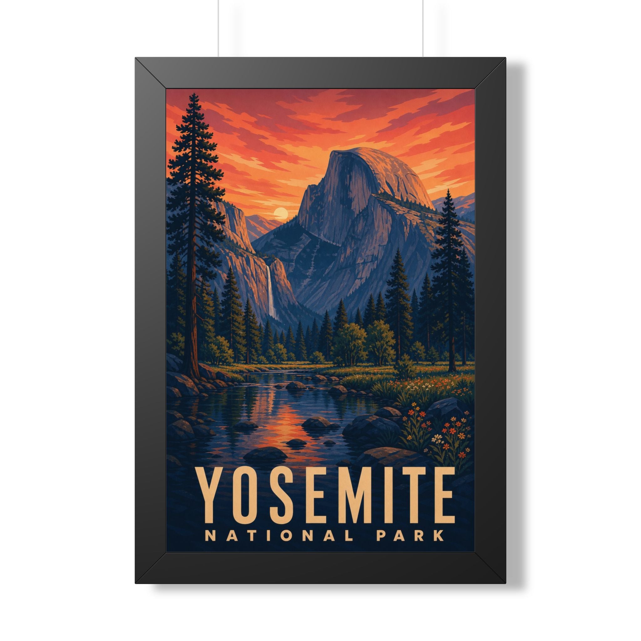 Yosemite National Park Framed Poster | Vintage Travel Wall Art | Black Walnut White Frame | 16x24 20x30