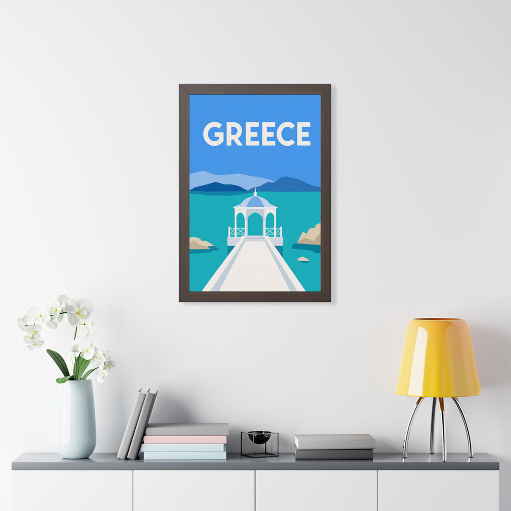 Greece Coast Greece Framed Poster | Vintage Travel Wall Art | Black Walnut White Frame | 16x24 20x30