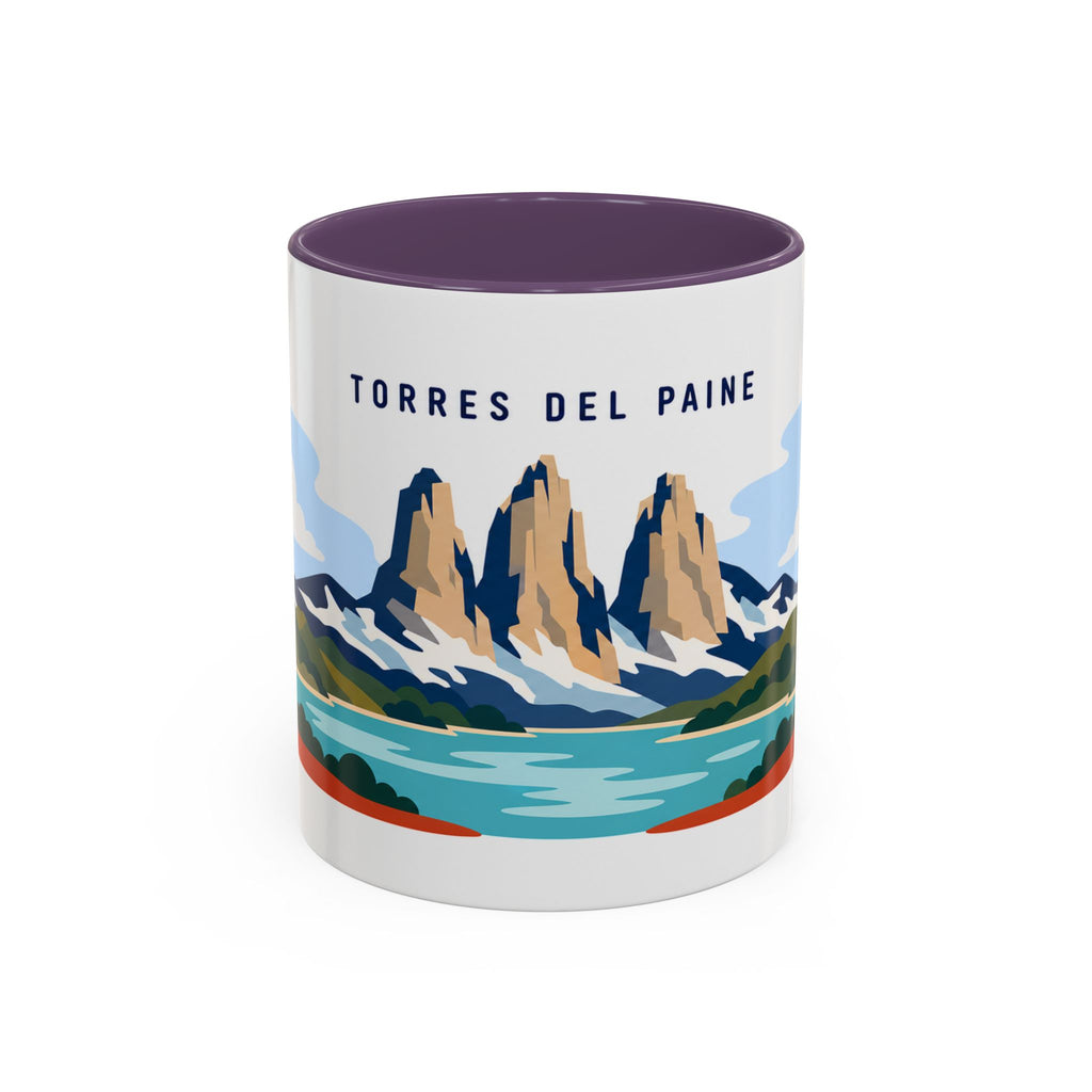 Torres del Paine Coffee Mug | Travel Destination Souvenir Gift | Accent Color Ceramic 11oz 15oz