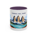 Torres del Paine Coffee Mug | Travel Destination Souvenir Gift | Accent Color Ceramic 11oz 15oz